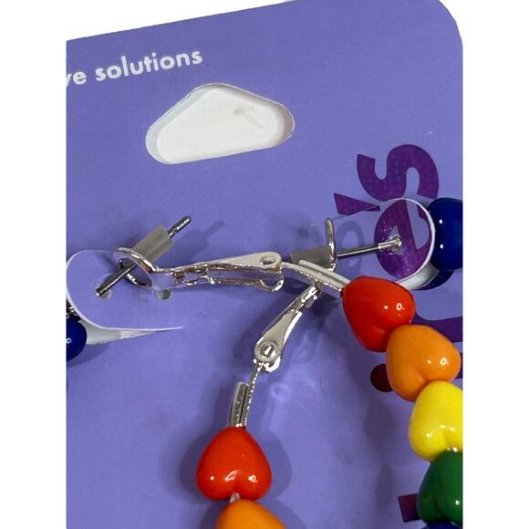 Claires New Heart Rainbow Hoop Earrings Leverback Pierced 2 Incch - Picture 5 of 6